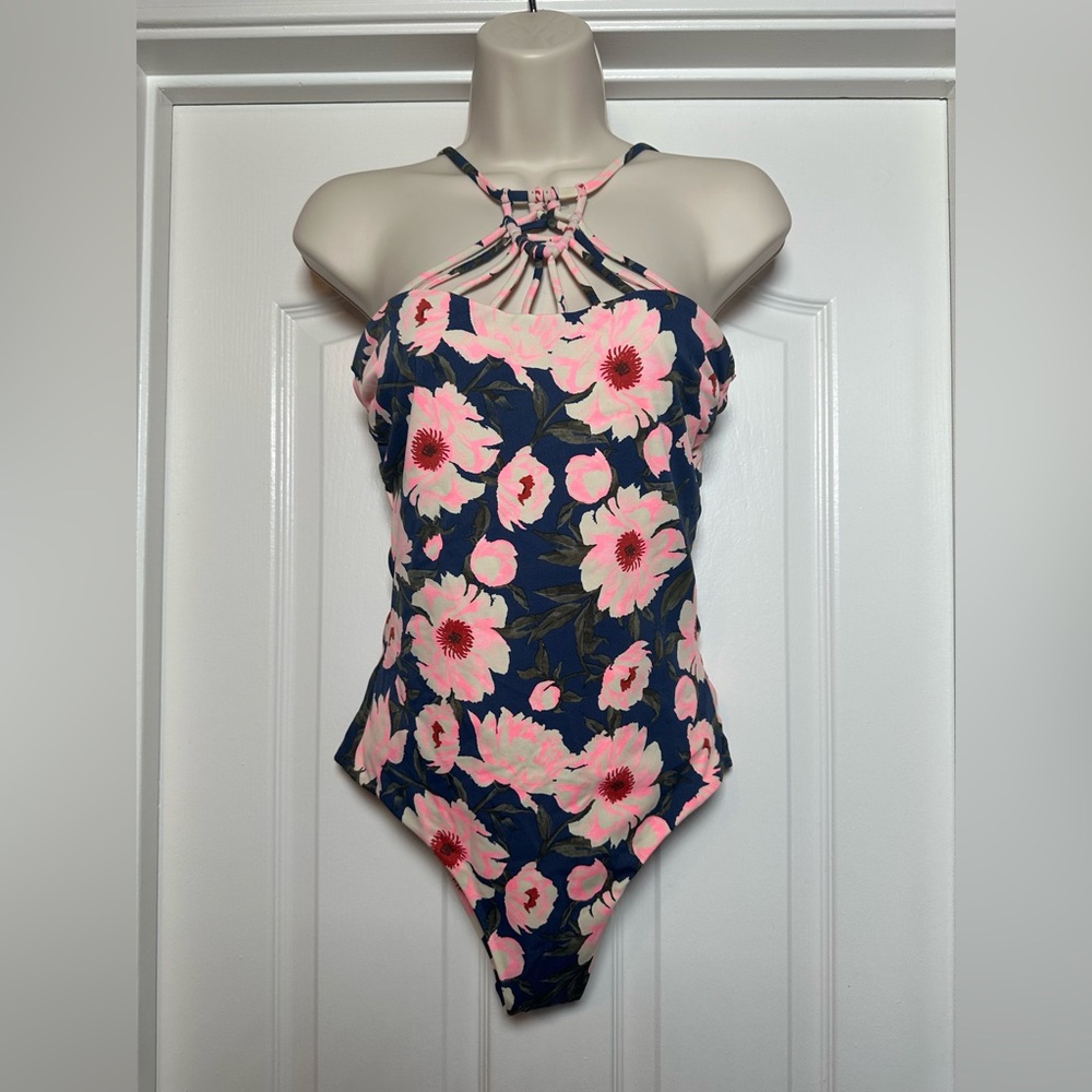 Tori Praver Blue Stretch Floral Seafoam Women’s Swimwear One Piece Swimsuit Sz M